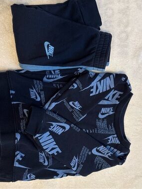 Nike Kids Black Sweatshirt & Joggers Set with Light Blue Logos